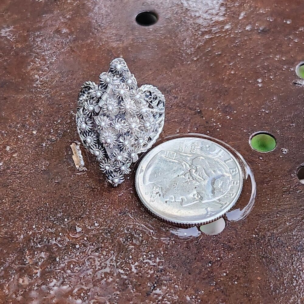 Vintage Etruscan Poison Ring filigree sz 8 800 Silver Gothic whimsigoth Fairy - Picture 8 of 12